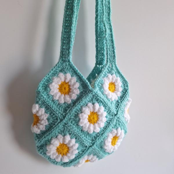 Gehaakte tas | Turquoise madeliefjes
