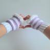Thumbnail for Gehaakte handschoenen - gehaakte vingerloze handschoenen | Wit en lila