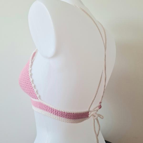 Gehaakt topje | Roze en crème