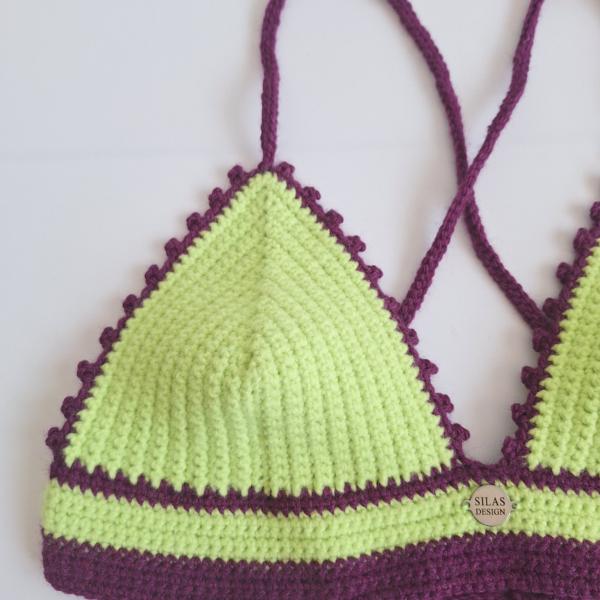Gehaakt topje | Limegroen en aubergine paars