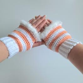 Gehaakte handschoenen - gehaakte vingerloze handschoenen | Wit en perzikoranje
