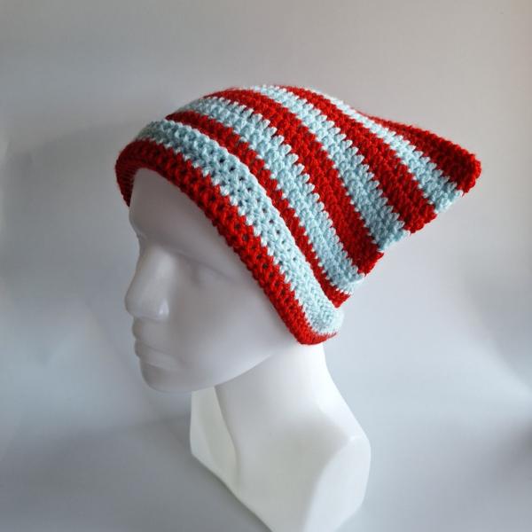 Gehaakte muts | Lichtblauw en rood