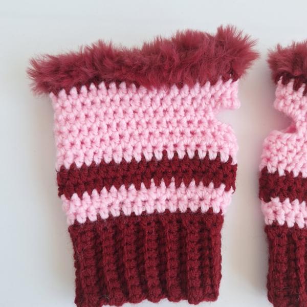 Gehaakte handschoenen - gehaakte vingerloze handschoenen | Wijnrood en lichtroze
