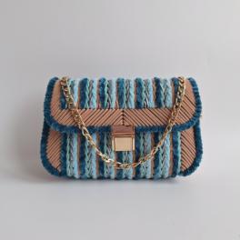 Geweven crossbody tas | Lichtblauw, petrol, turquoise, lichtbruin en goud