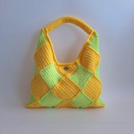 Gehaakte checker handtas 'Geel en groen'