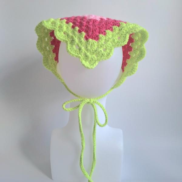 Gehaakte bandana | Wit, lichtroze, knalroze en limegroen