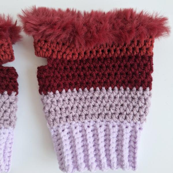 Gehaakte handschoenen - gehaakte vingerloze handschoenen | Lila, taupe en wijnrood