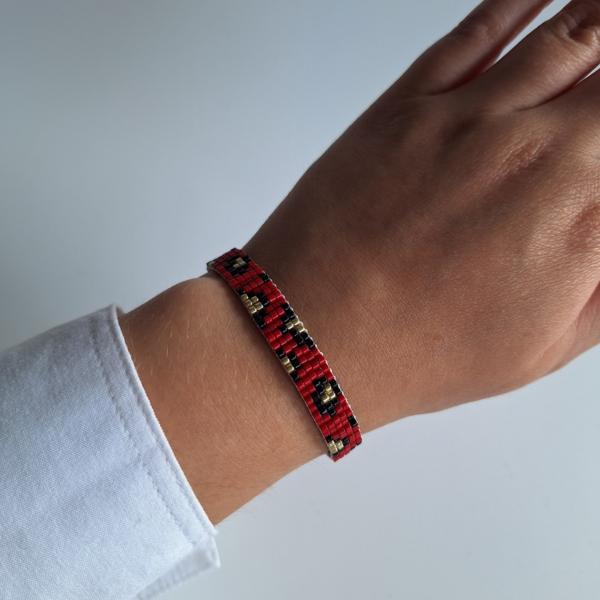 Geweven kralen armband | Rood luipaard