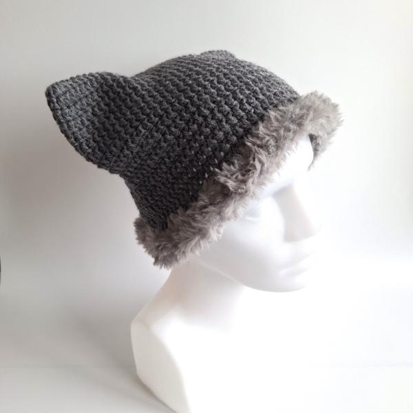 Gehaakte muts met imitatiebont | Grijs