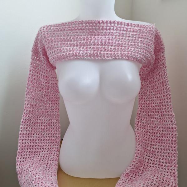 Gehaakte shrug | gehaakte bolero 'Wit en lichtroze gemêleerd'