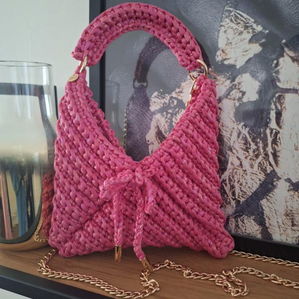 Gehaakte crossbody tas | Glitter roze