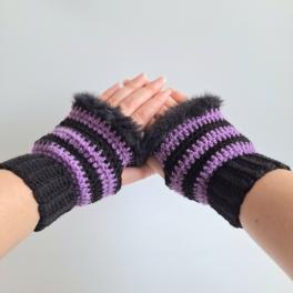 Gehaakte handschoenen - gehaakte vingerloze handschoenen | Zwart en paars