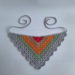 Gehaakte bandana 'Lichtgrijs, oranje en knalroze'
