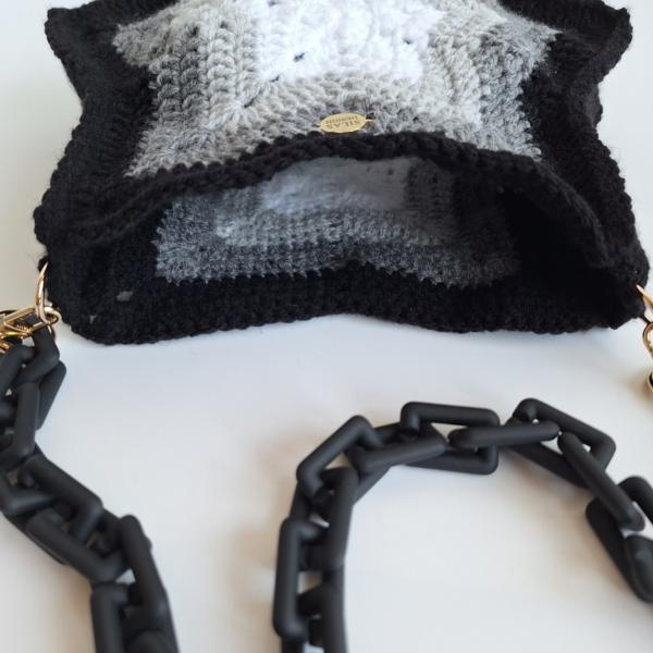 Gehaakte ster tas | Zwart, donkergrijs, lichtgrijs en wit