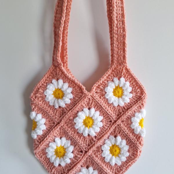 Gehaakte tas | Roze madeliefjes