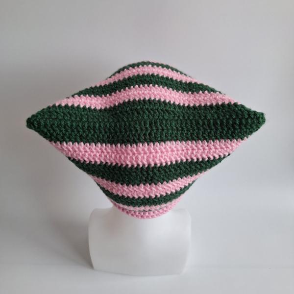 Gehaakte muts | Lichtroze en donkergroen