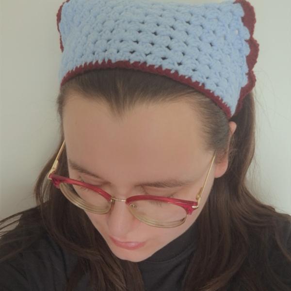 Gehaakte bandana | Lichtblauw en wijnrood