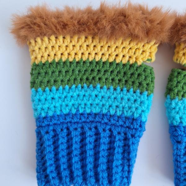 Gehaakte handschoenen - gehaakte vingerloze handschoenen | Blauw, turquoise, groen, geel en bruin