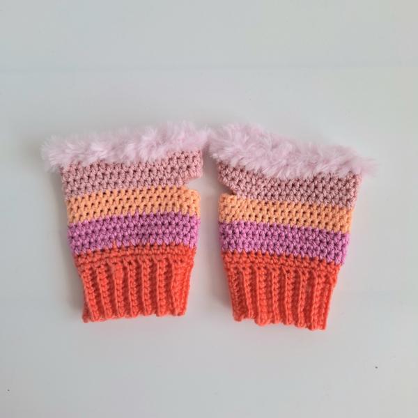 Gehaakte handschoenen - gehaakte vingerloze handschoenen | Koraaloranje, lavendel, perzik en poederroze