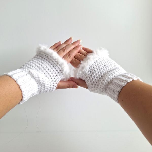 Gehaakte handschoenen - gehaakte vingerloze handschoenen | Wit