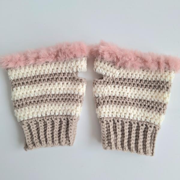 Gehaakte handschoenen - gehaakte vingerloze handschoenen | Beige, crème en poeder roze