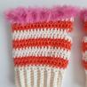 Thumbnail for Gehaakte handschoenen - gehaakte vingerloze handschoenen | Crème, koraaloranje en Barbie roze