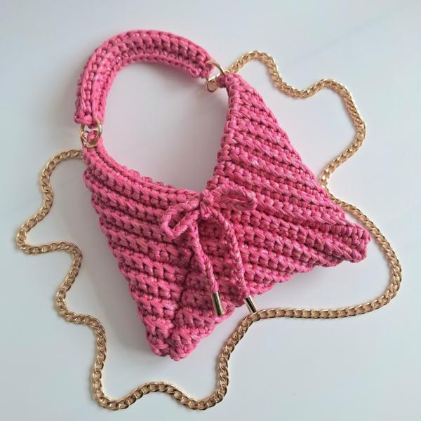 Gehaakte crossbody tas | Glitter roze