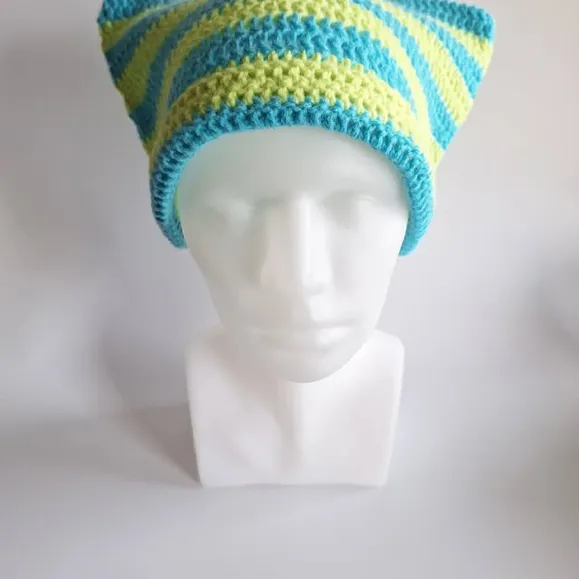 Photo by Britt Silas on April 12, 2026. May be an image of hat, knit, crochet and text.